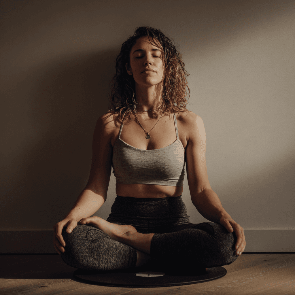 lady doing breathwork against a wall